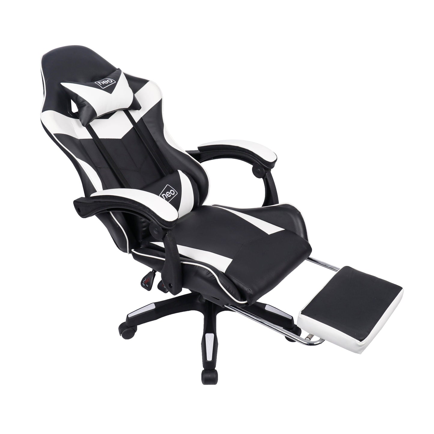 Neo White & Black Massage Leather Gaming Chair with Footrest