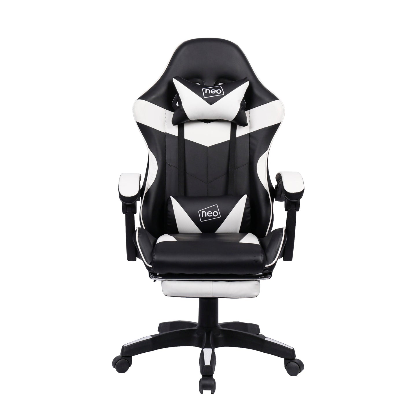 Neo White & Black Massage Leather Gaming Chair with Footrest