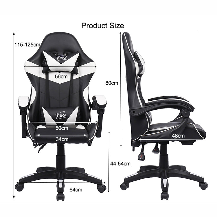 Neo White & Black Massage Leather Gaming Chair with Footrest
