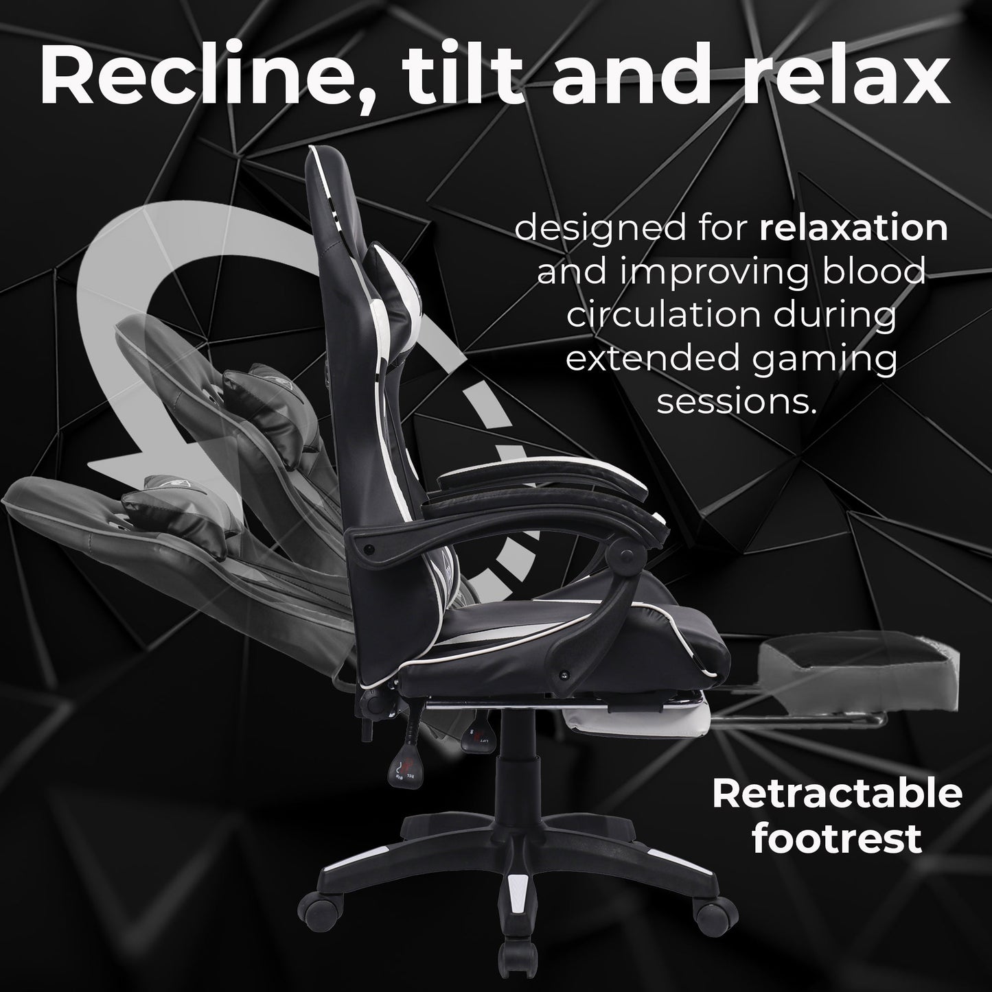 Neo White & Black Massage Leather Gaming Chair with Footrest