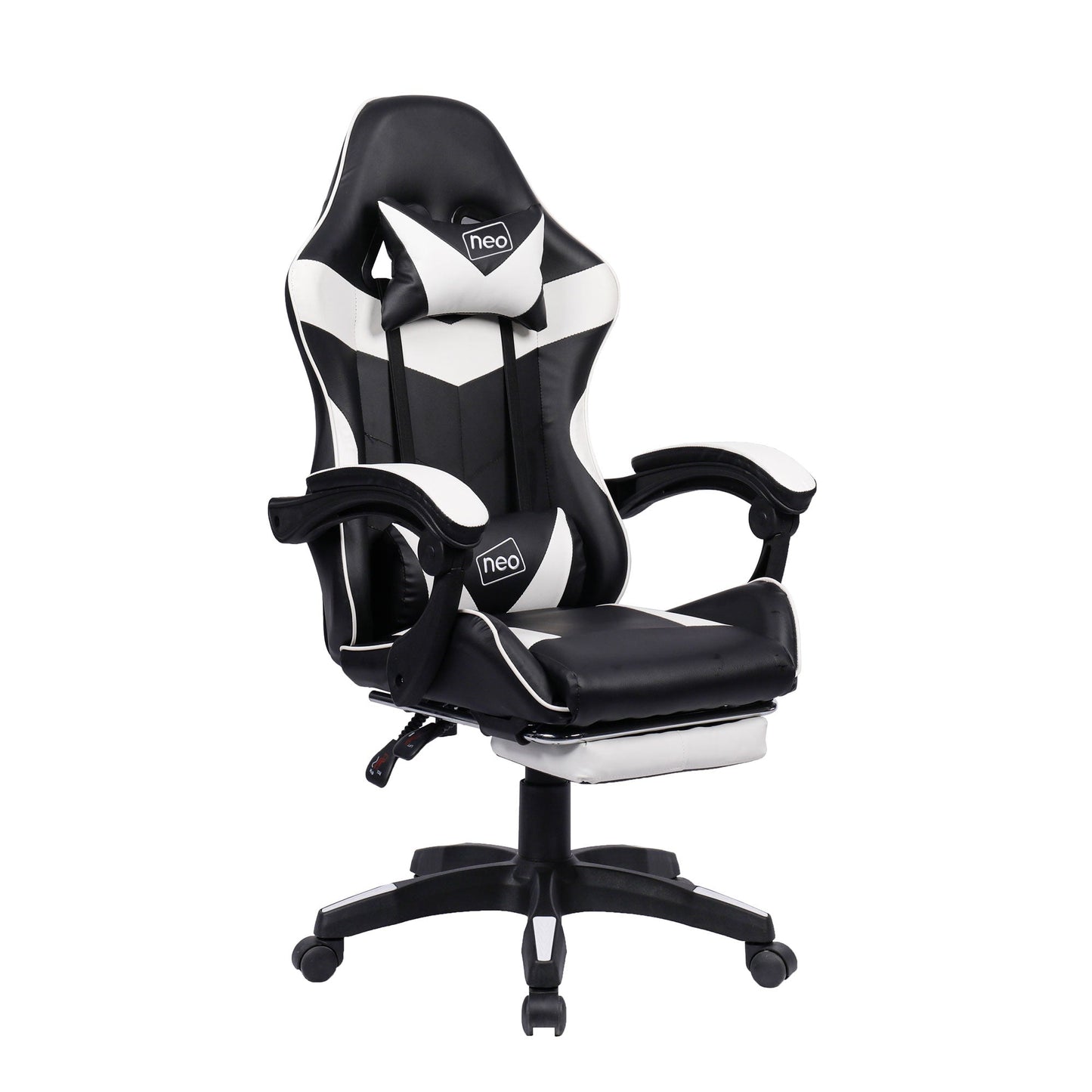 Neo White & Black Massage Leather Gaming Chair with Footrest